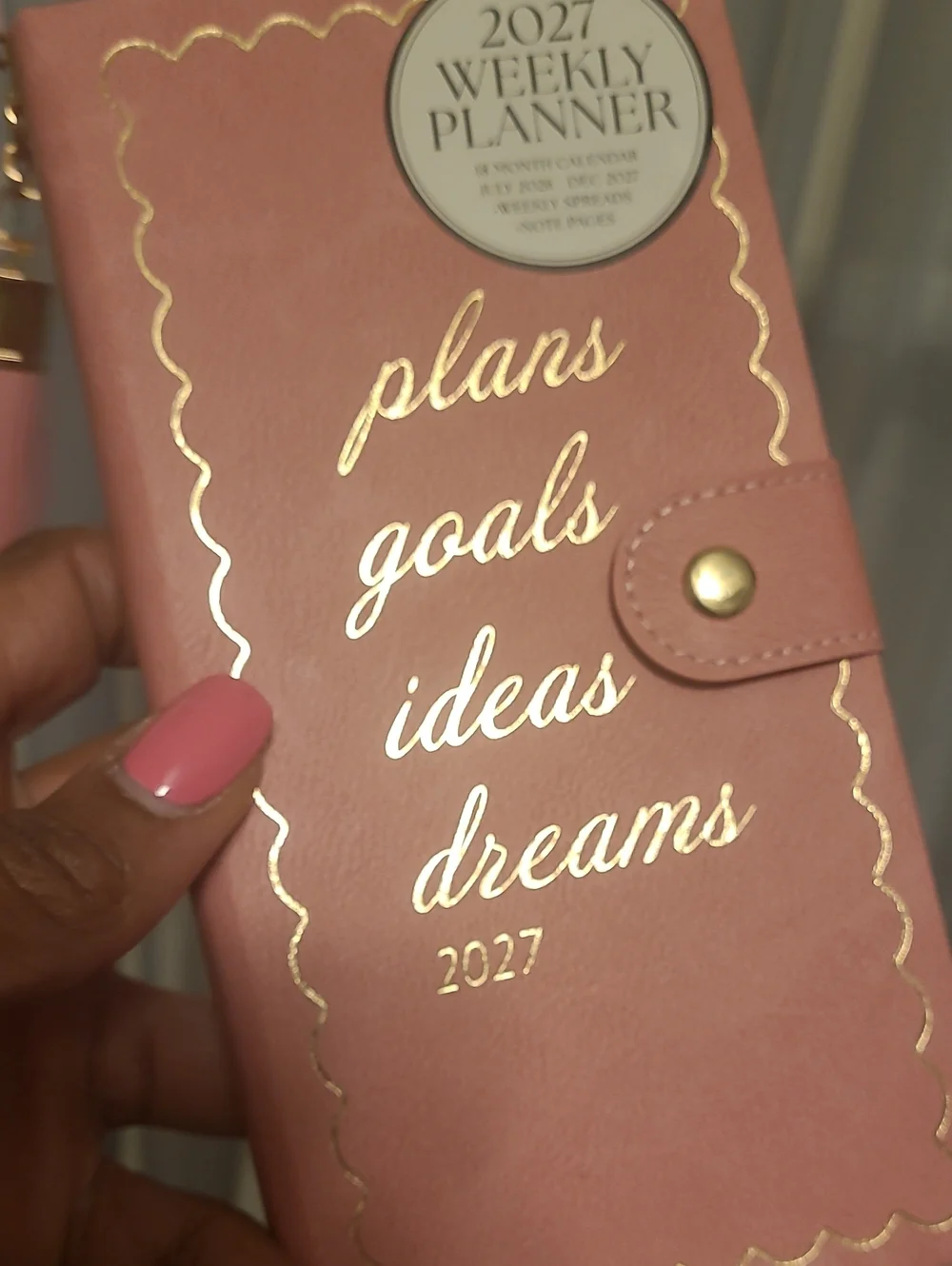 2027 Weekly Planner Pink Faux Leather with Gold Foil